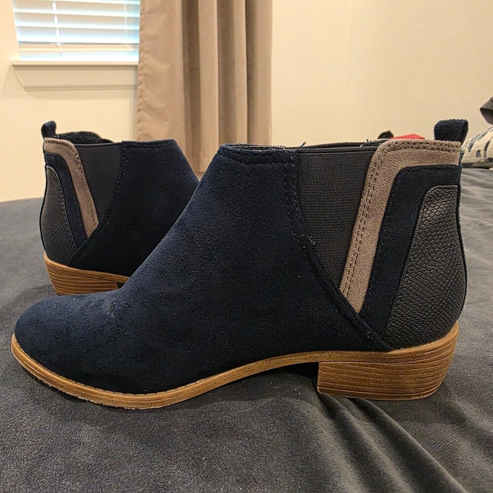 Navy Booties - Faux Suede